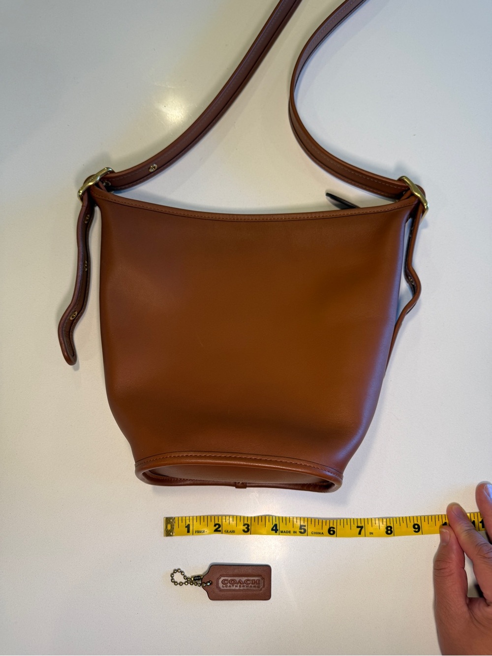 COACH - Duffle Sac Crossbody Bucket Bag in Amber Leather - Picture 12 of 15